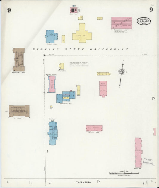 Sanborn Fire Insurance Map from Laramie, Albany County, Wyoming (1924), Sheet #0009 - Historic Sanborn Fire Insurance Map Print, vintage old map wall art, antique decor, genealogy gift, Wyoming Wyoming map