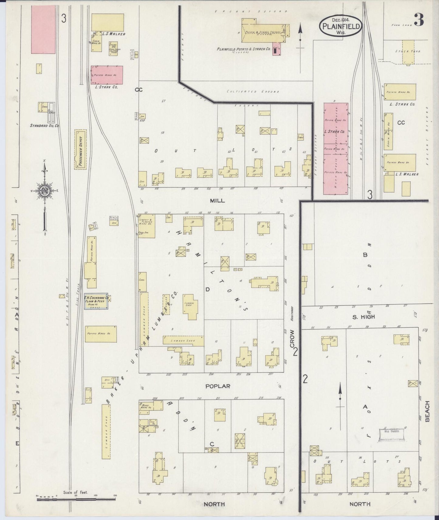 Sanborn Fire Insurance Map from Plainfield, Waushara County, Wisconsin (1914), Sheet #0003 - Historic Sanborn Fire Insurance Map Print, vintage old map wall art, antique decor, genealogy gift, Wisconsin Wisconsin map