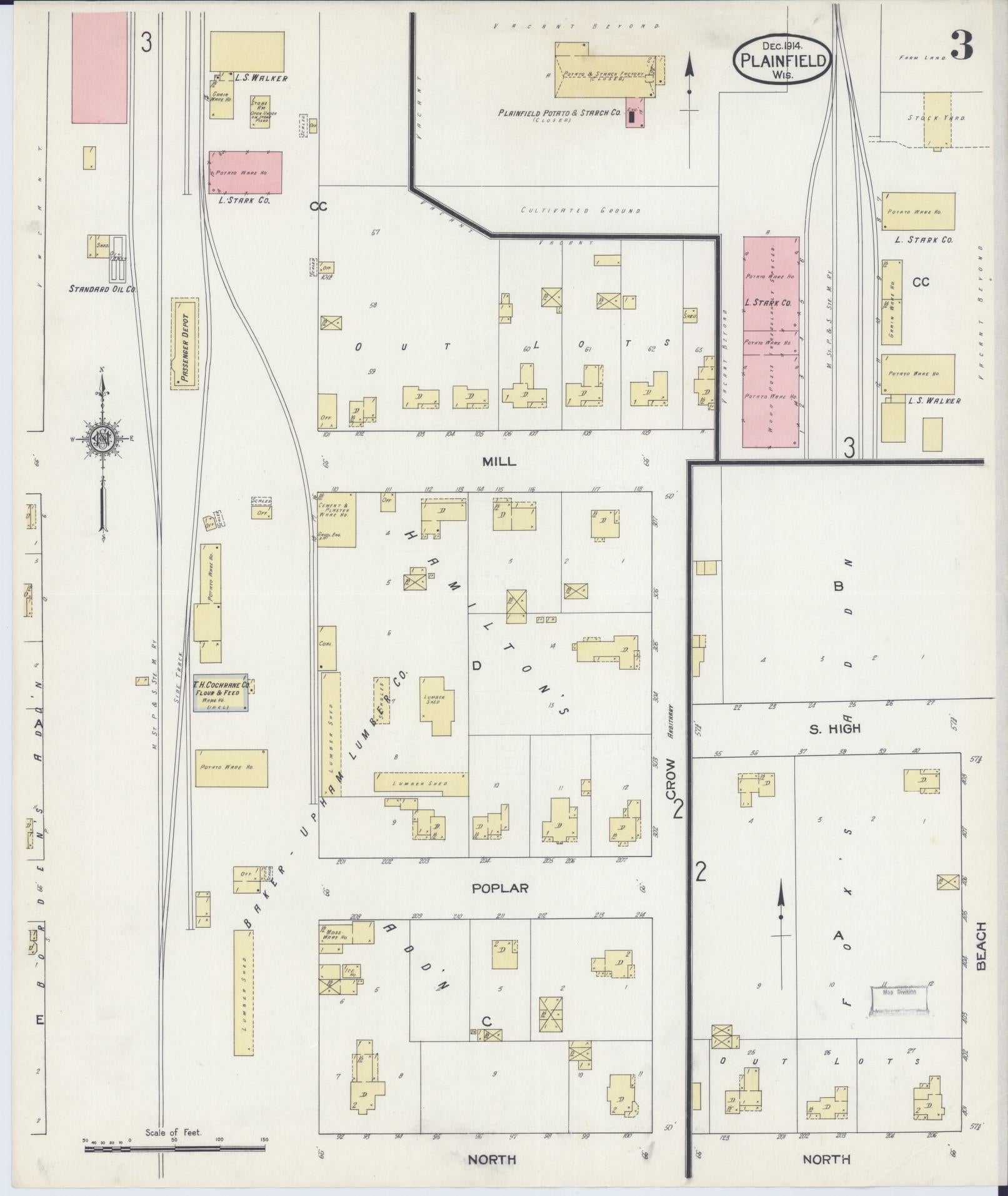 Sanborn Fire Insurance Map from Plainfield, Waushara County, Wisconsin (1914), Sheet #0003 - Historic Sanborn Fire Insurance Map Print, vintage old map wall art, antique decor, genealogy gift, Wisconsin Wisconsin map