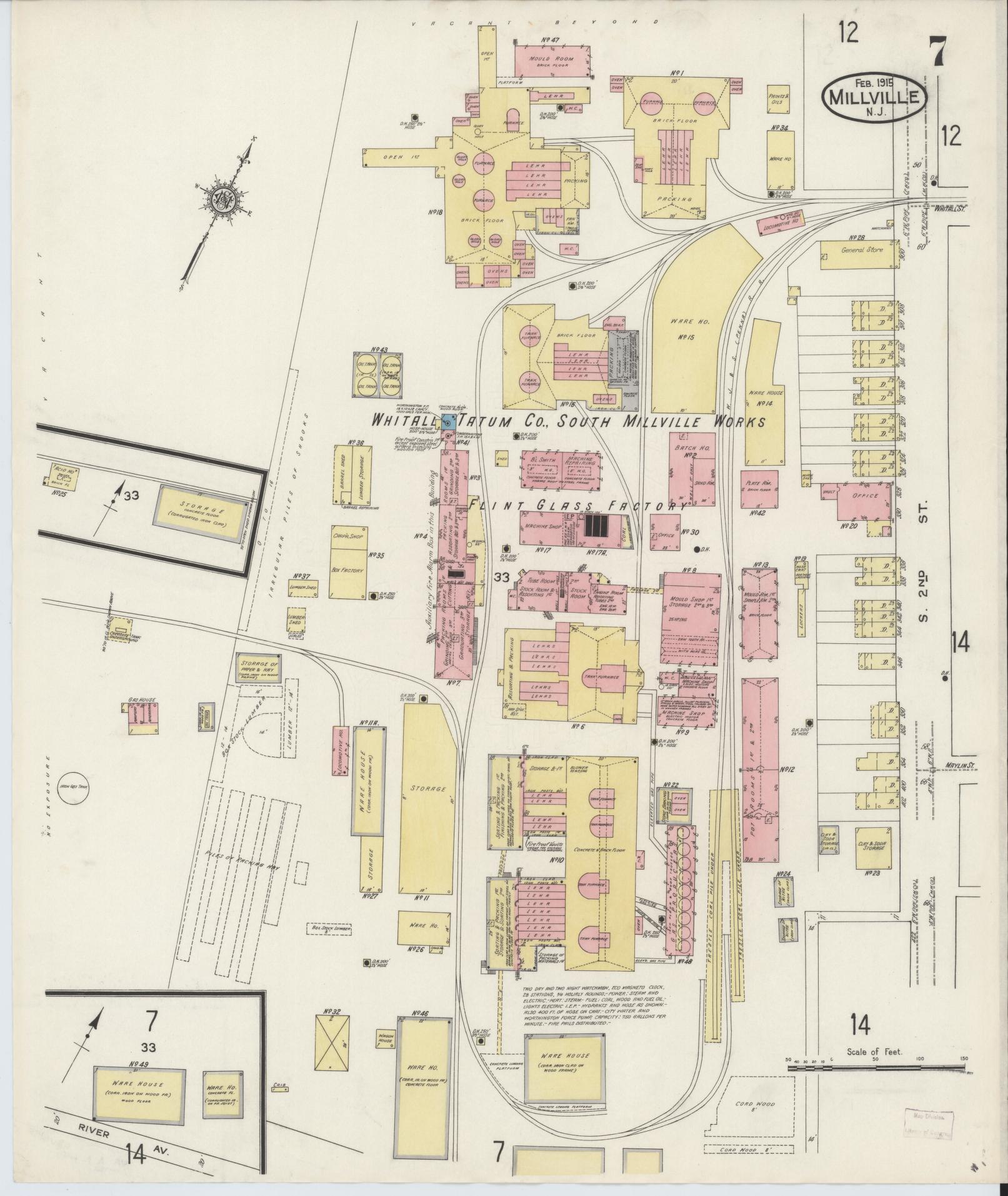 Sanborn Fire Insurance Map from Millville, Cumberland County, New Jersey (1915), Sheet #0007 - Historic Sanborn Fire Insurance Map Print, vintage old map wall art, antique decor, genealogy gift, New Jersey New Jersey map