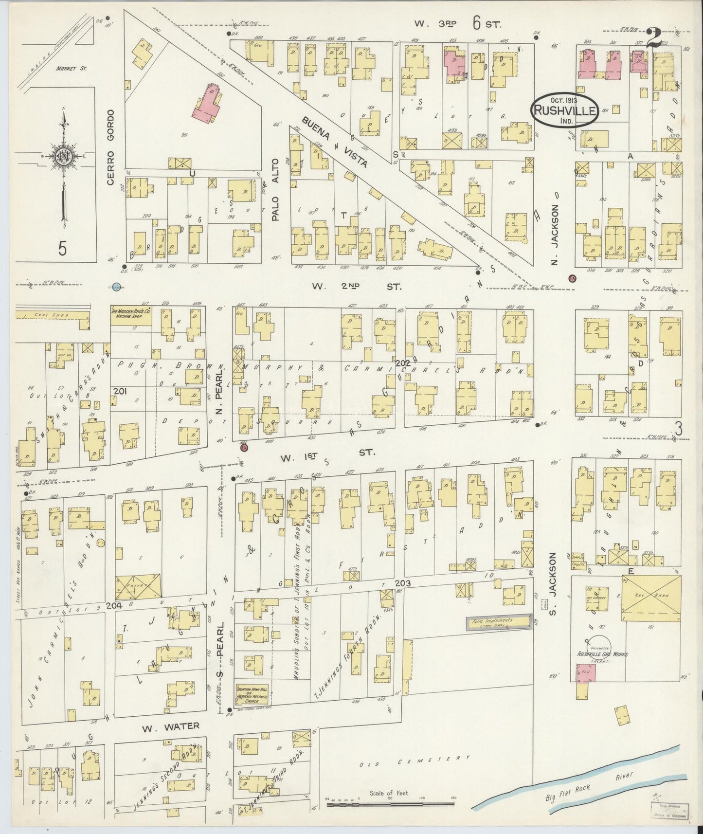 Sanborn Fire Insurance Map from Rushville, Rush County, Indiana (1913), Sheet #0002 - Complete Map Set gallery image, historic Sanborn map, vintage wall art, Indiana Indiana