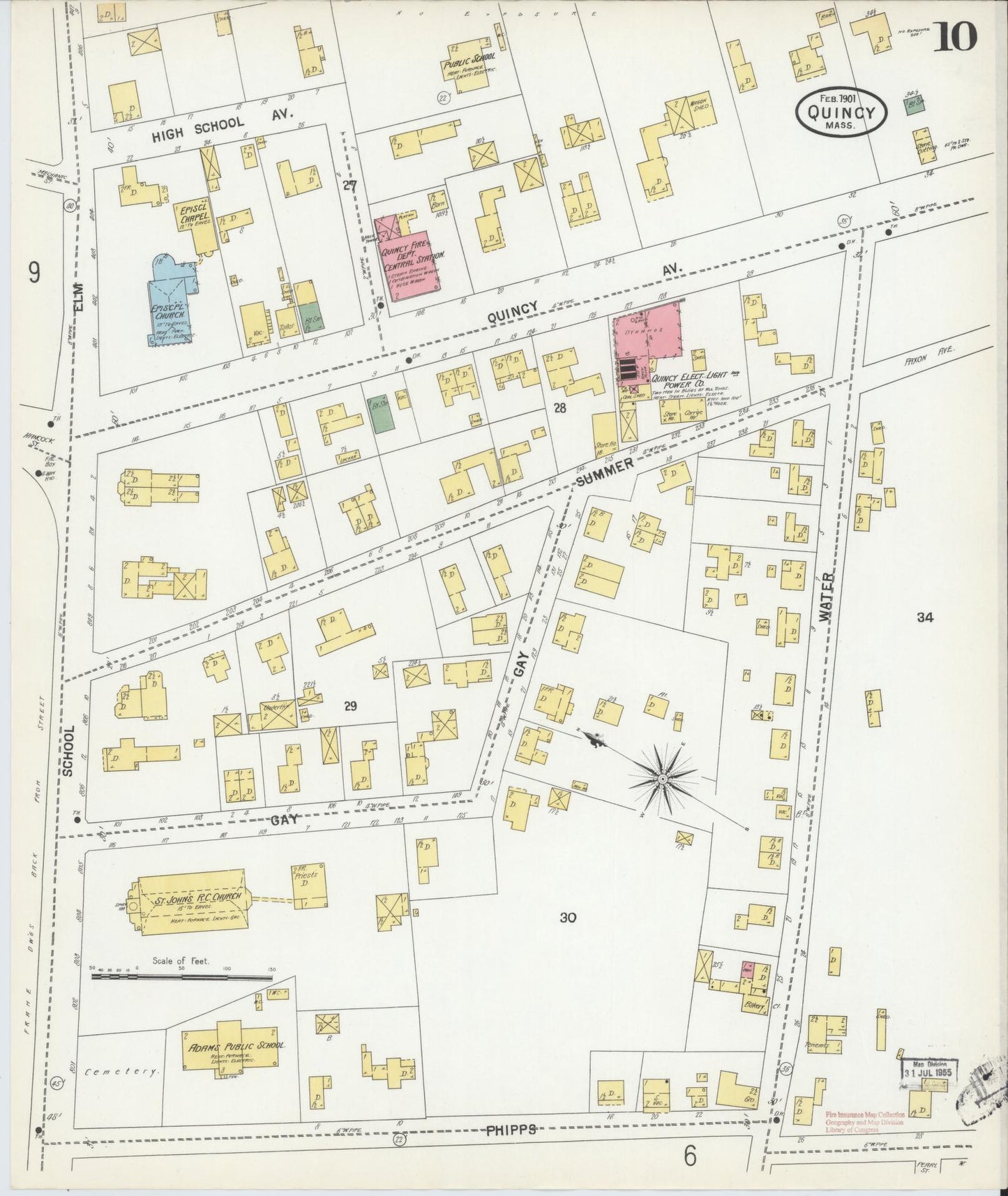 Sanborn Fire Insurance Map from Quincy, Norfolk County, Massachusetts (1901), Sheet #0010 - Historic Sanborn Fire Insurance Map Print, vintage old map wall art, antique decor, genealogy gift, Massachusetts Massachusetts map