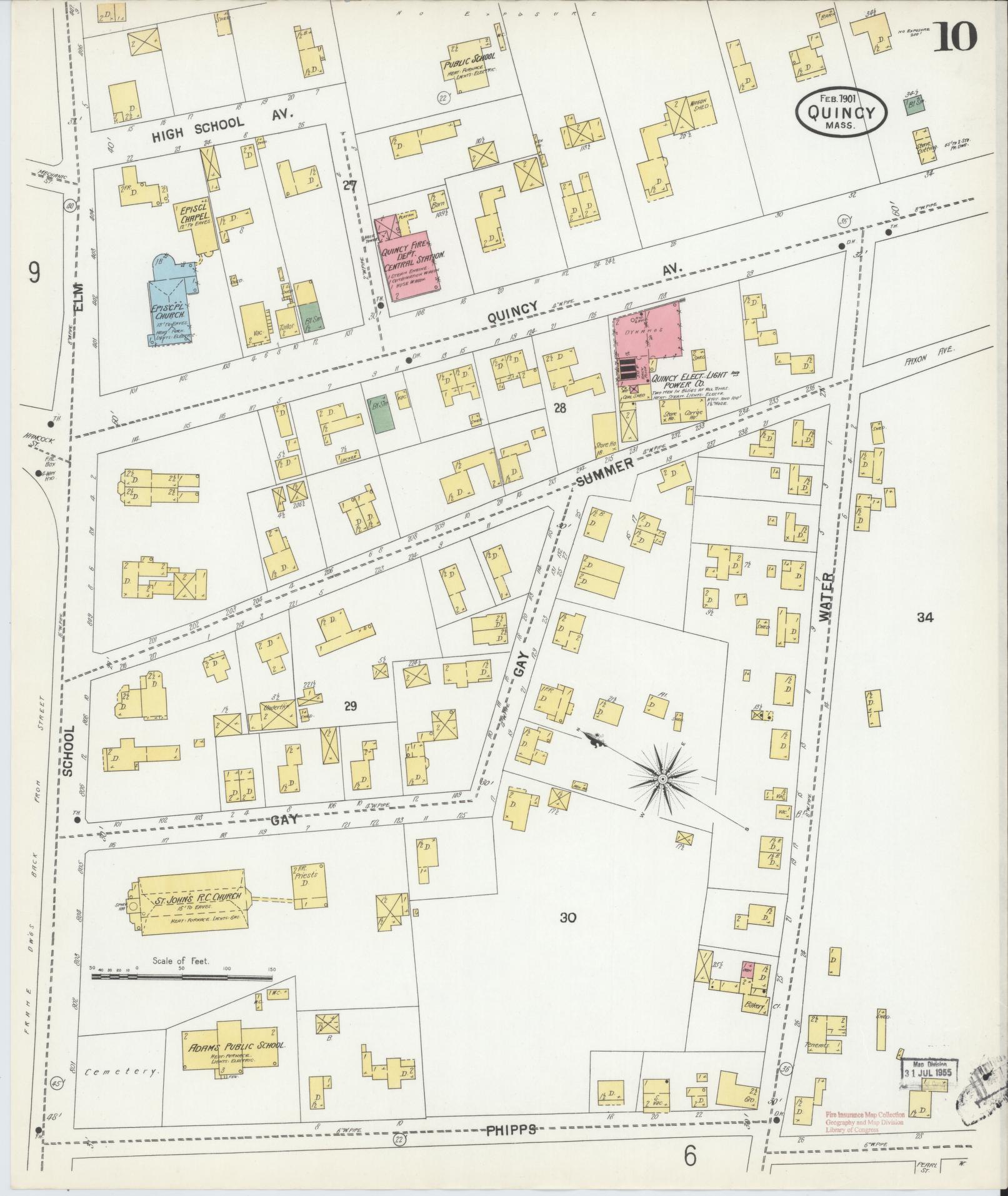 Sanborn Fire Insurance Map from Quincy, Norfolk County, Massachusetts (1901), Sheet #0010 - Historic Sanborn Fire Insurance Map Print, vintage old map wall art, antique decor, genealogy gift, Massachusetts Massachusetts map