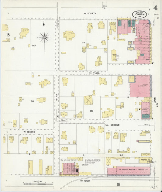 Sanborn Fire Insurance Map from Bonham, Fannin County, Texas (1909), Sheet #0004 - Historic Sanborn Fire Insurance Map Print, vintage old map wall art, antique decor, genealogy gift, Texas Texas map