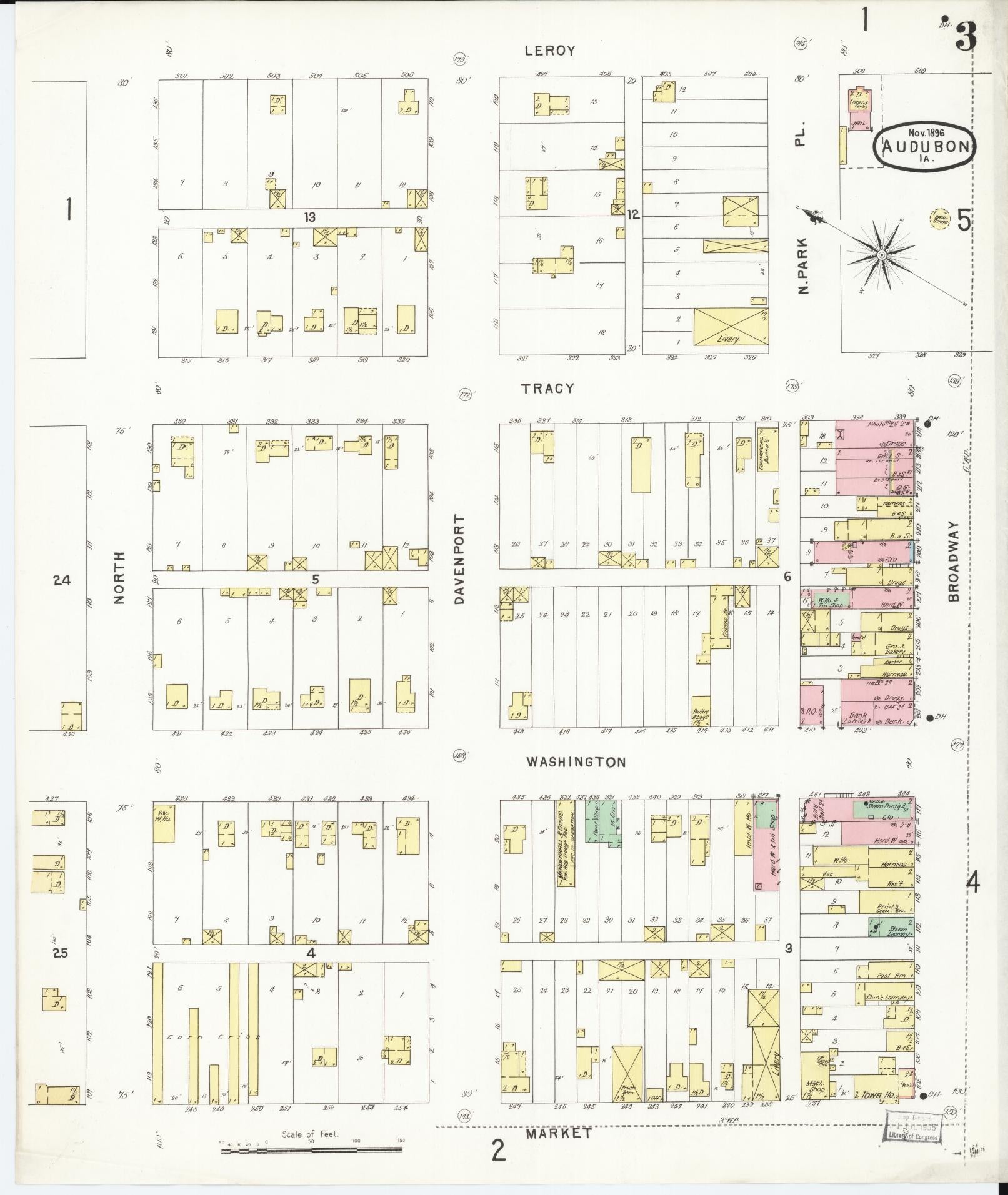 Sanborn Fire Insurance Map from Audubon, Audubon County, Iowa (1896), Sheet #0003 - Historic Sanborn Fire Insurance Map Print, vintage old map wall art