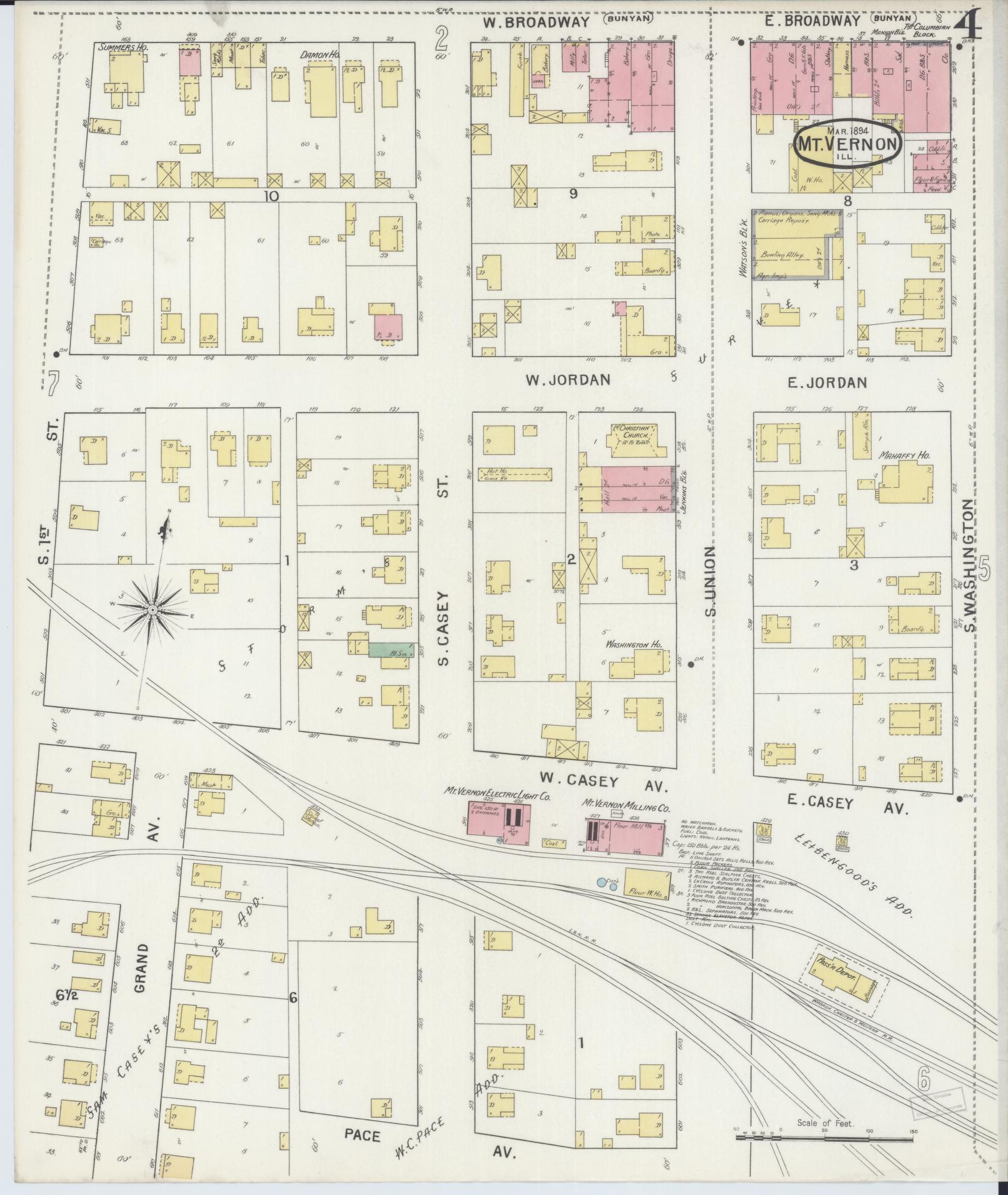 Sanborn Fire Insurance Map from Mount Vernon, Jefferson County, Illinois (1894), Sheet #0004 - Complete Map Set gallery image, historic Sanborn map, vintage wall art, Illinois Illinois