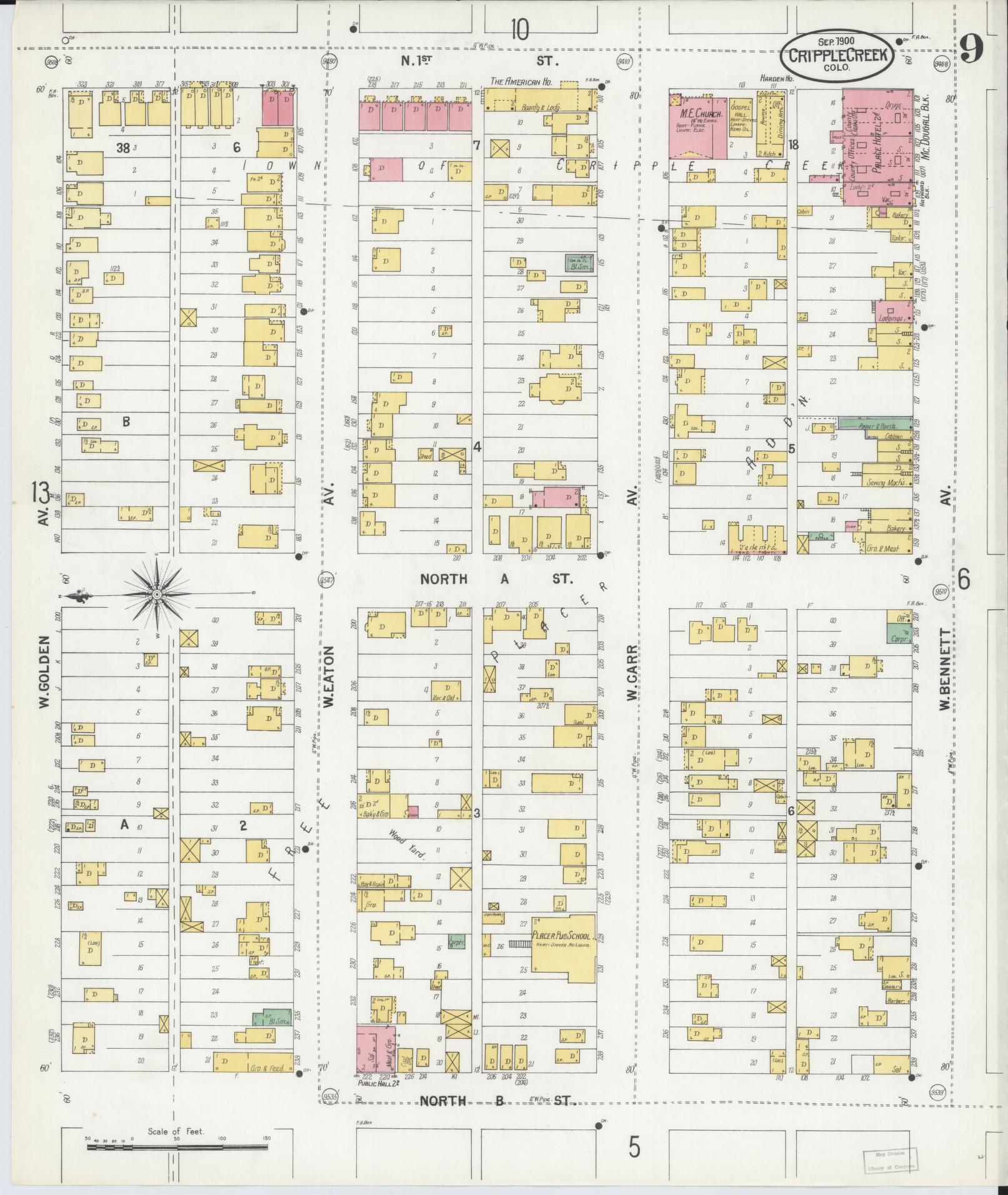 Sanborn Fire Insurance Map from Cripple Creek, Teller County, Colorado (1900), Sheet #0009 - Complete Map Set gallery image, historic Sanborn map, vintage wall art, Colorado Colorado
