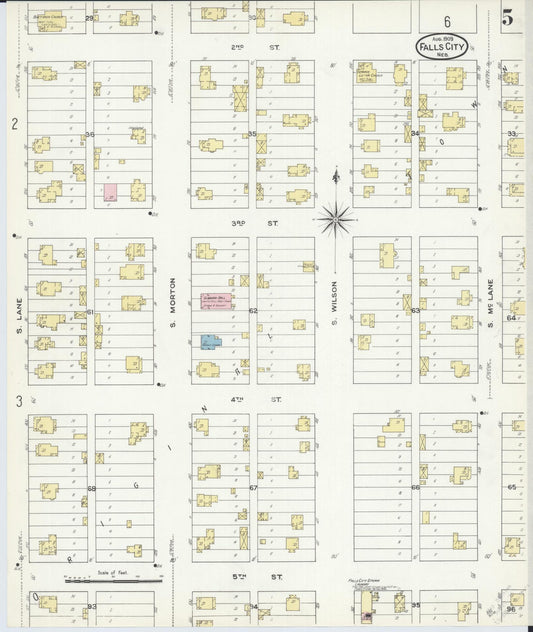 Sanborn Fire Insurance Map from Falls City, Richardson County, Nebraska (1909), Sheet #0005 - Historic Sanborn Fire Insurance Map Print, vintage old map wall art, antique decor, genealogy gift, Nebraska Nebraska map