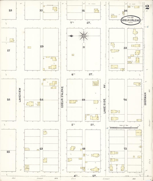 Sanborn Fire Insurance Map from Coeur D'alene, Kootenai County, Idaho (1891), Sheet #0002 - Historic Sanborn Fire Insurance Map Print, vintage old map wall art, antique decor, genealogy gift, Idaho Idaho map