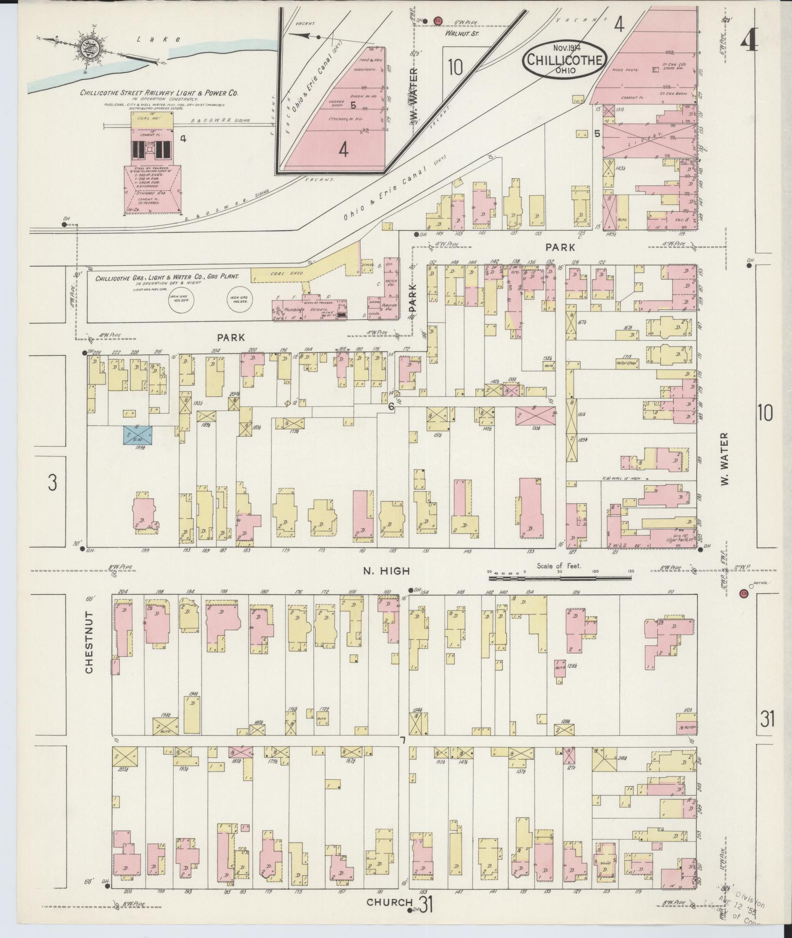 Sanborn Fire Insurance Map from Chillicothe, Ross County, Ohio (1914), Sheet #0004 - Complete Map Set gallery image, historic Sanborn map, vintage wall art, Ohio Ohio