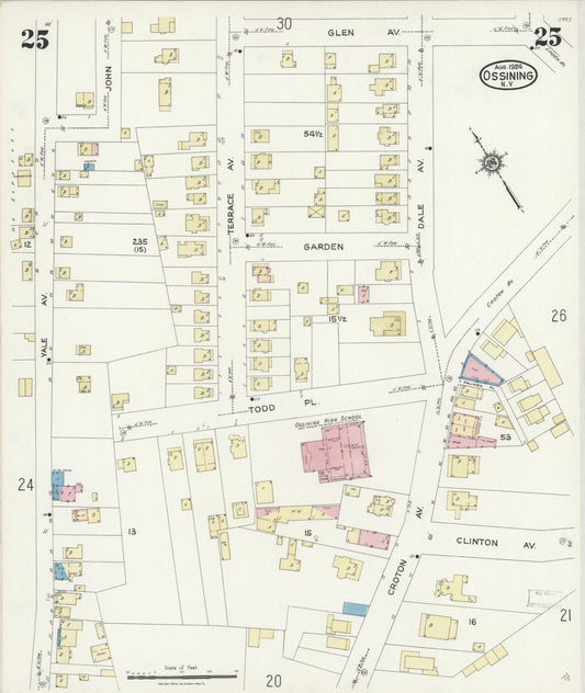 Sanborn Fire Insurance Map from Ossining, Westchester County, New York (1924), Sheet #0025 - Historic Sanborn Fire Insurance Map Print, vintage old map wall art, antique decor, genealogy gift, New York New York map