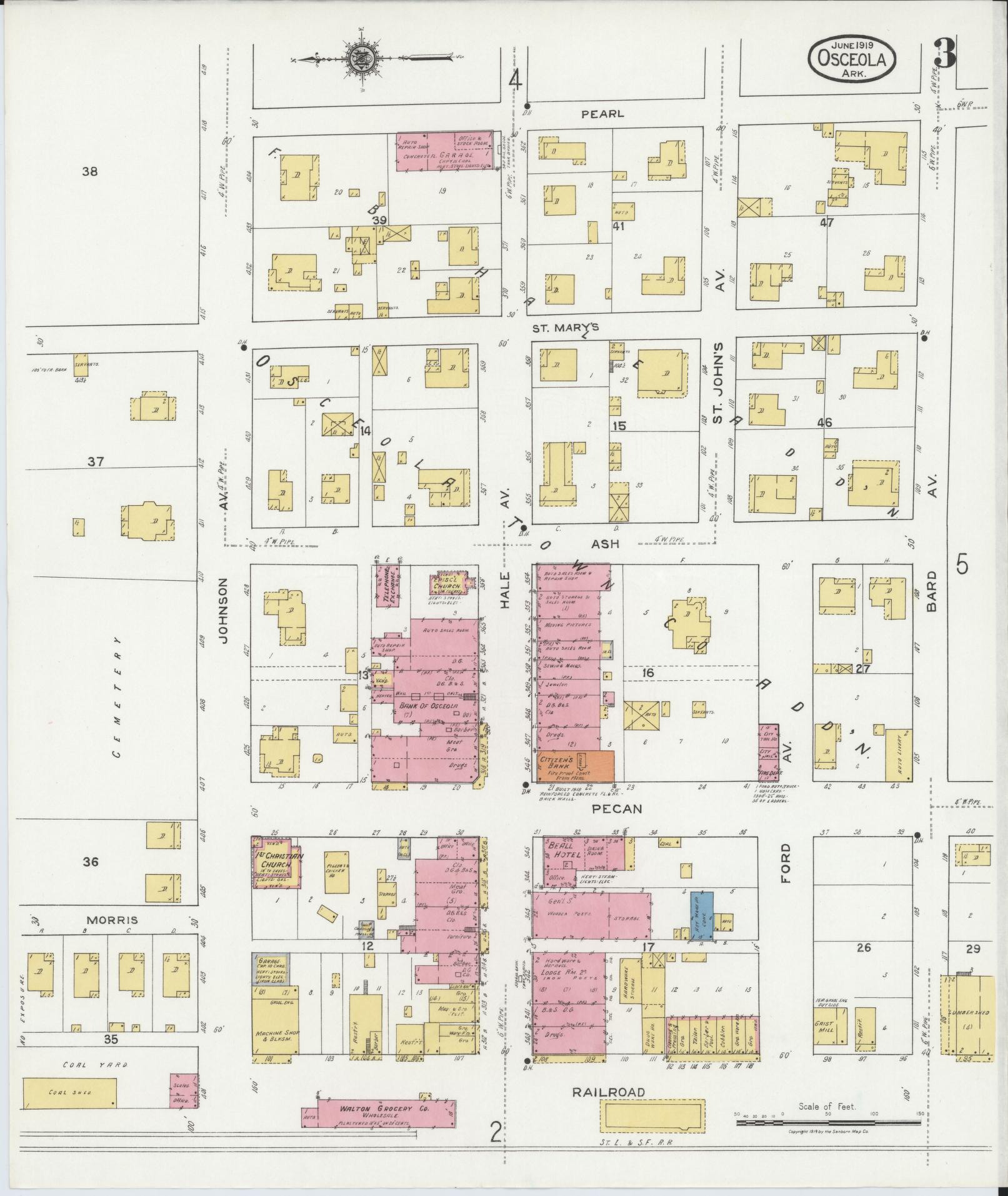 Sanborn Fire Insurance Map from Osceola, Mississippi County, Arkansas (1919), Sheet #0003 - Historic Sanborn Fire Insurance Map Print, vintage old map wall art, antique decor, genealogy gift, Arkansas Arkansas map