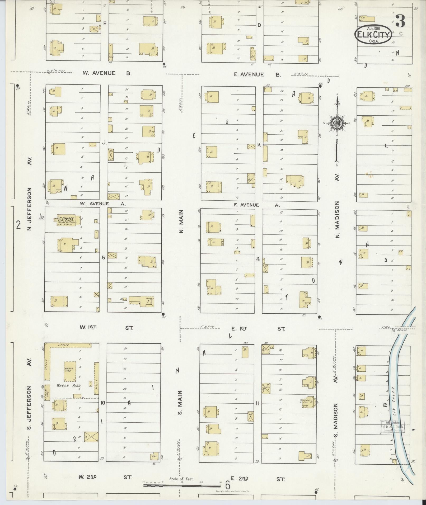 Sanborn Fire Insurance Map from Elk City, Beckham County, Oklahoma (1916), Sheet #0003 - Historic Sanborn Fire Insurance Map Print, vintage old map wall art, antique decor, genealogy gift, Oklahoma Oklahoma map