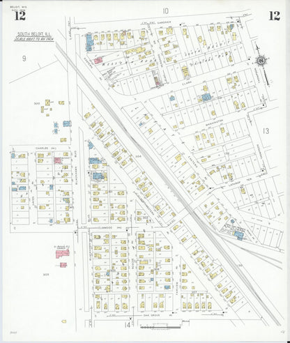 Sanborn Fire Insurance Map from Beloit, Rock County, Wisconsin (1939), Sheet #0012 - Historic Sanborn Fire Insurance Map Print, vintage old map wall art, antique decor, genealogy gift, Wisconsin Wisconsin map