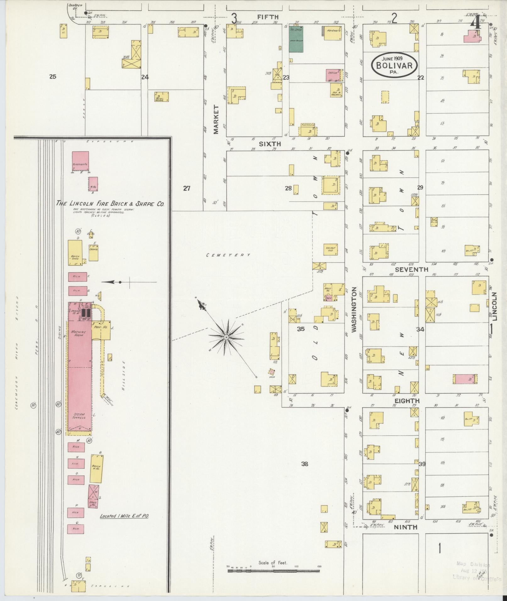 Sanborn Fire Insurance Map from Bolivar, Westmoreland County, Pennsylvania (1909), Sheet #0004 - Complete Map Set gallery image, historic Sanborn map, vintage wall art, Indiana Indiana