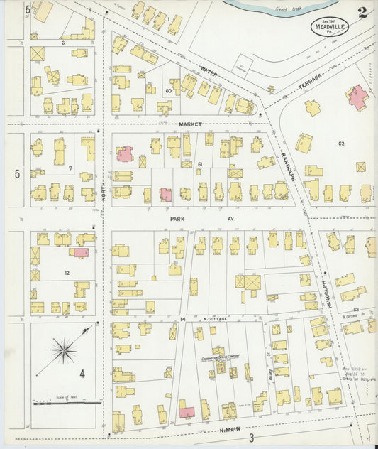 Sanborn Fire Insurance Map from Meadville, Crawford County, Pennsylvania (1901), Sheet #0002 - Historic Sanborn Fire Insurance Map Print, vintage old map wall art, antique decor, genealogy gift, Pennsylvania Pennsylvania map