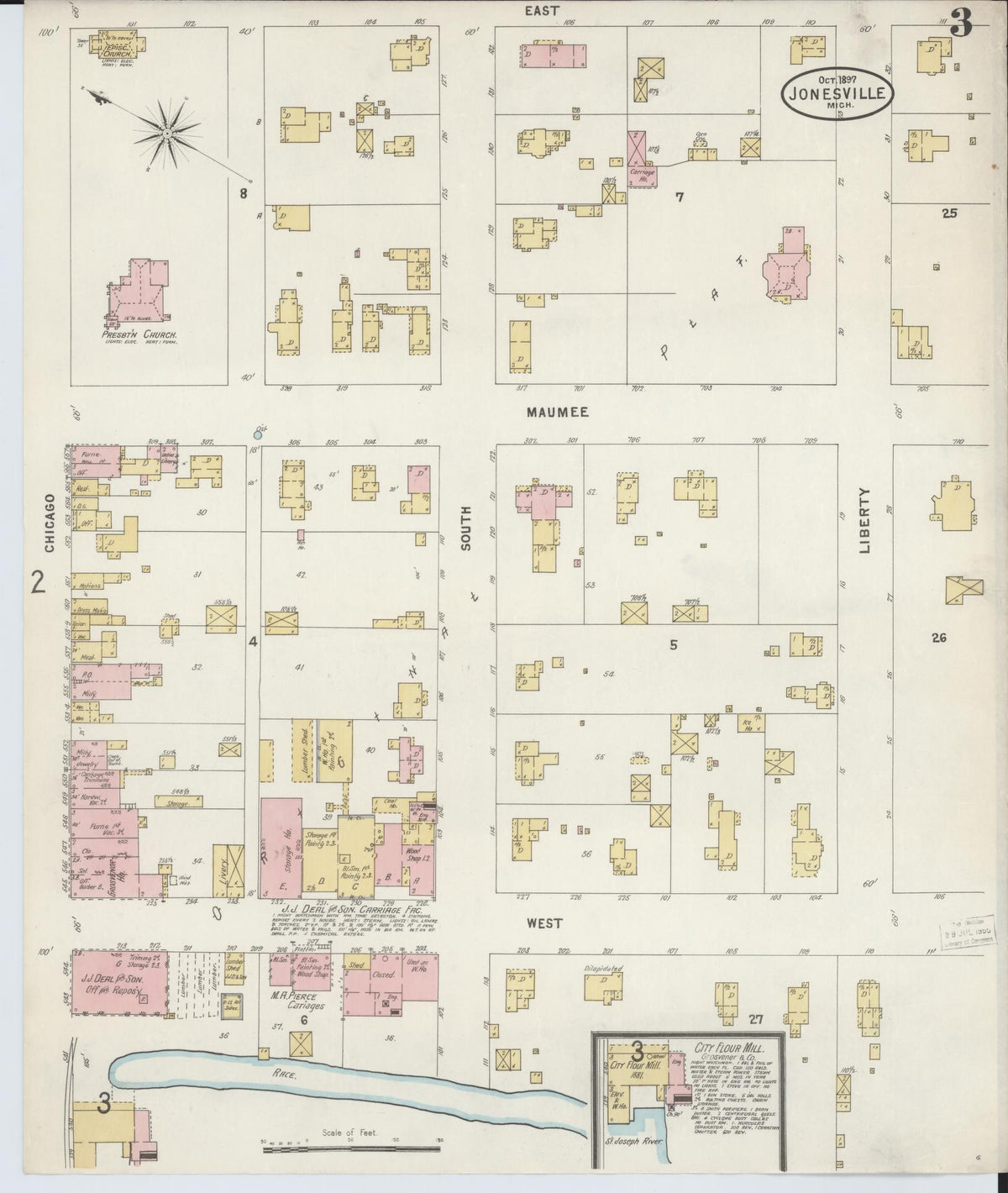 Sanborn Fire Insurance Map from Jonesville, Hillsdale County, Michigan (1897), Sheet #0003 - Historic Sanborn Fire Insurance Map Print, vintage old map wall art, antique decor, genealogy gift, Michigan Michigan map