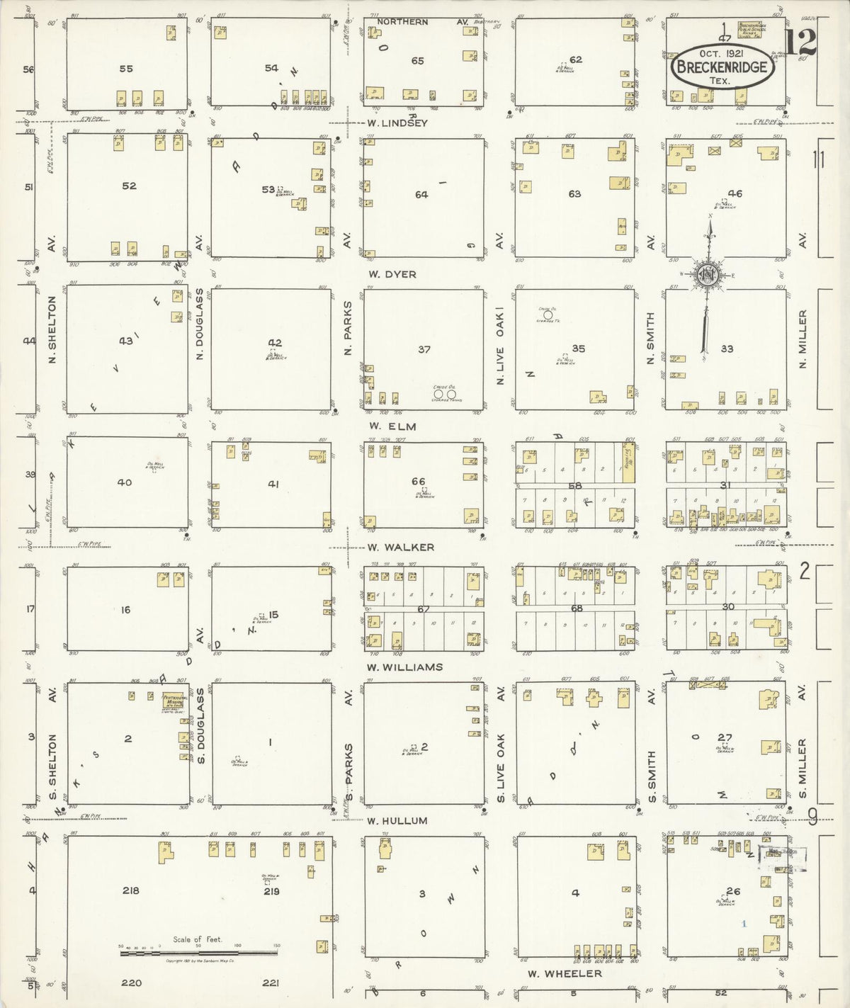 Sanborn Fire Insurance Map from Breckenridge, Stephens County, Texas (1921), Sheet #0012 - Complete Map Set gallery image, historic Sanborn map, vintage wall art, Texas Texas