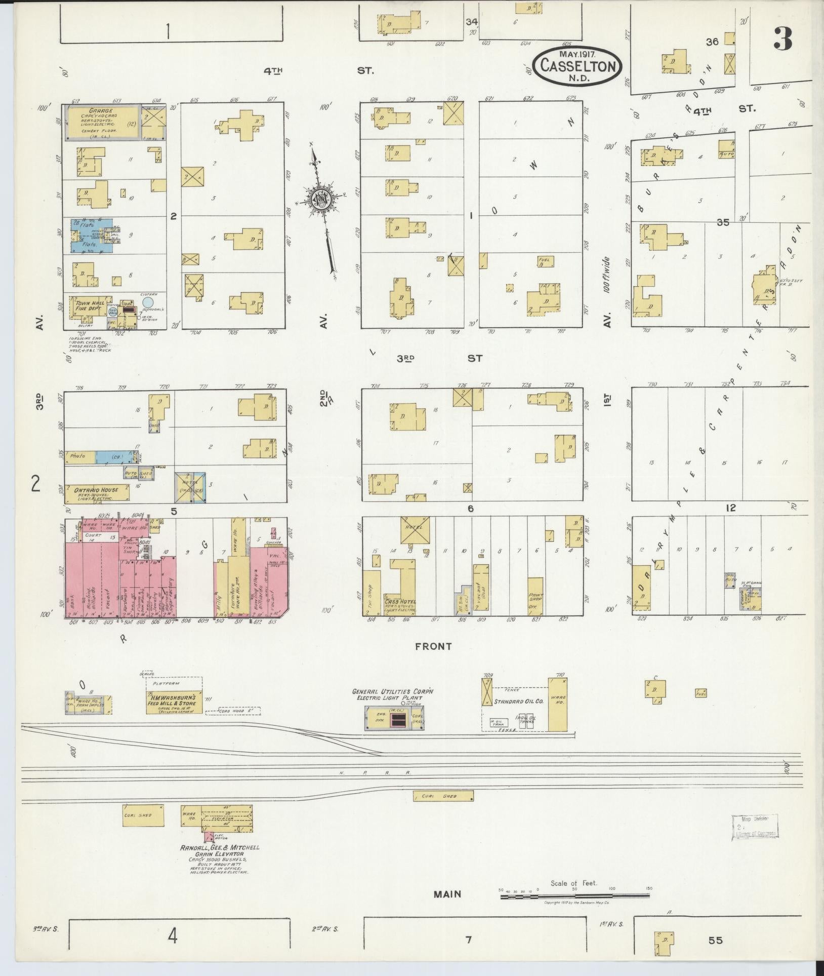 Sanborn Fire Insurance Map from Casselton, Cass County, North Dakota (1917), Sheet #0003 - Complete Map Set gallery image, historic Sanborn map, vintage wall art, North Dakota North Dakota