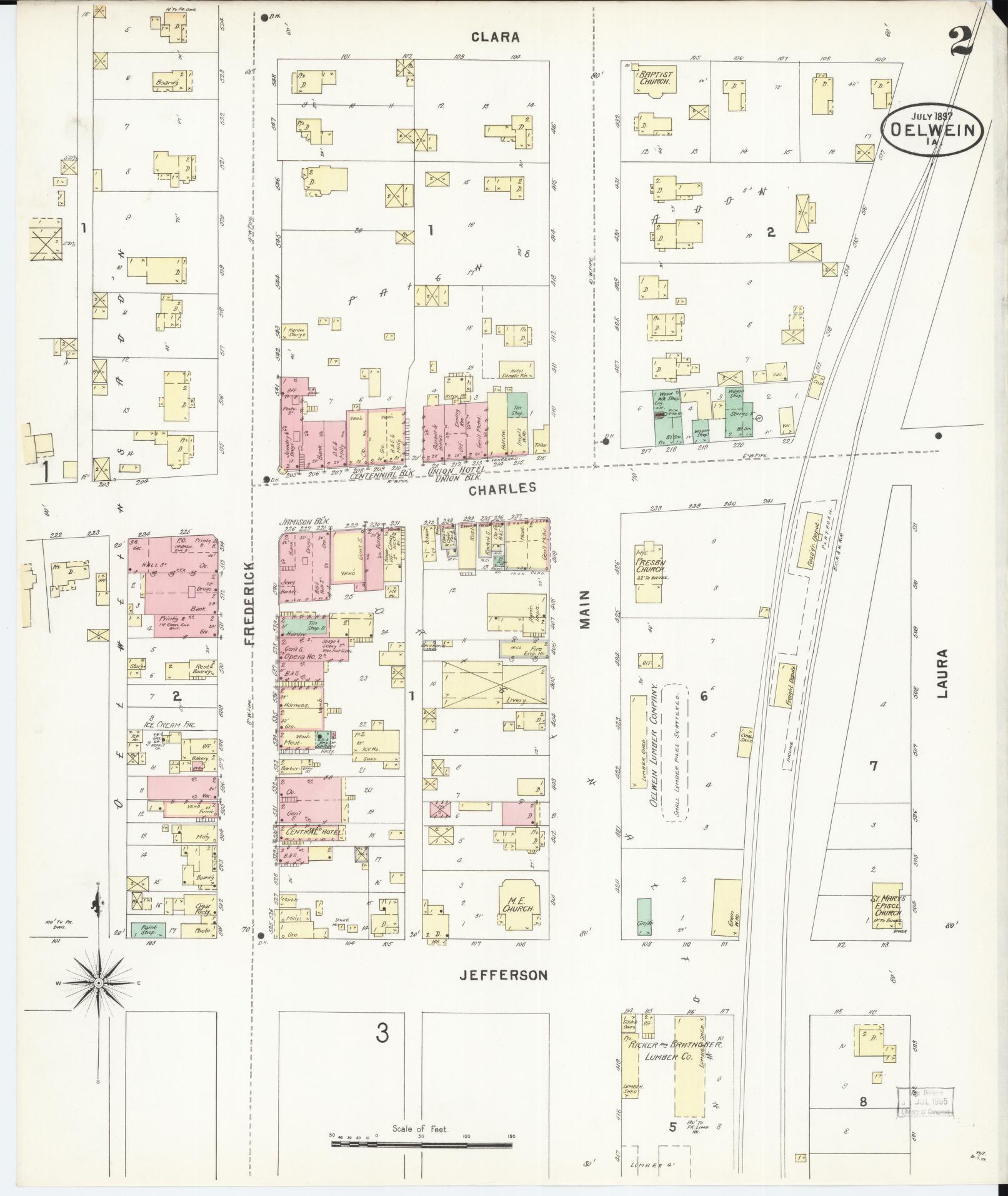 Sanborn Fire Insurance Map from Oelwein, Fayette County, Iowa (1897), Sheet #0002 - Historic Sanborn Fire Insurance Map Print