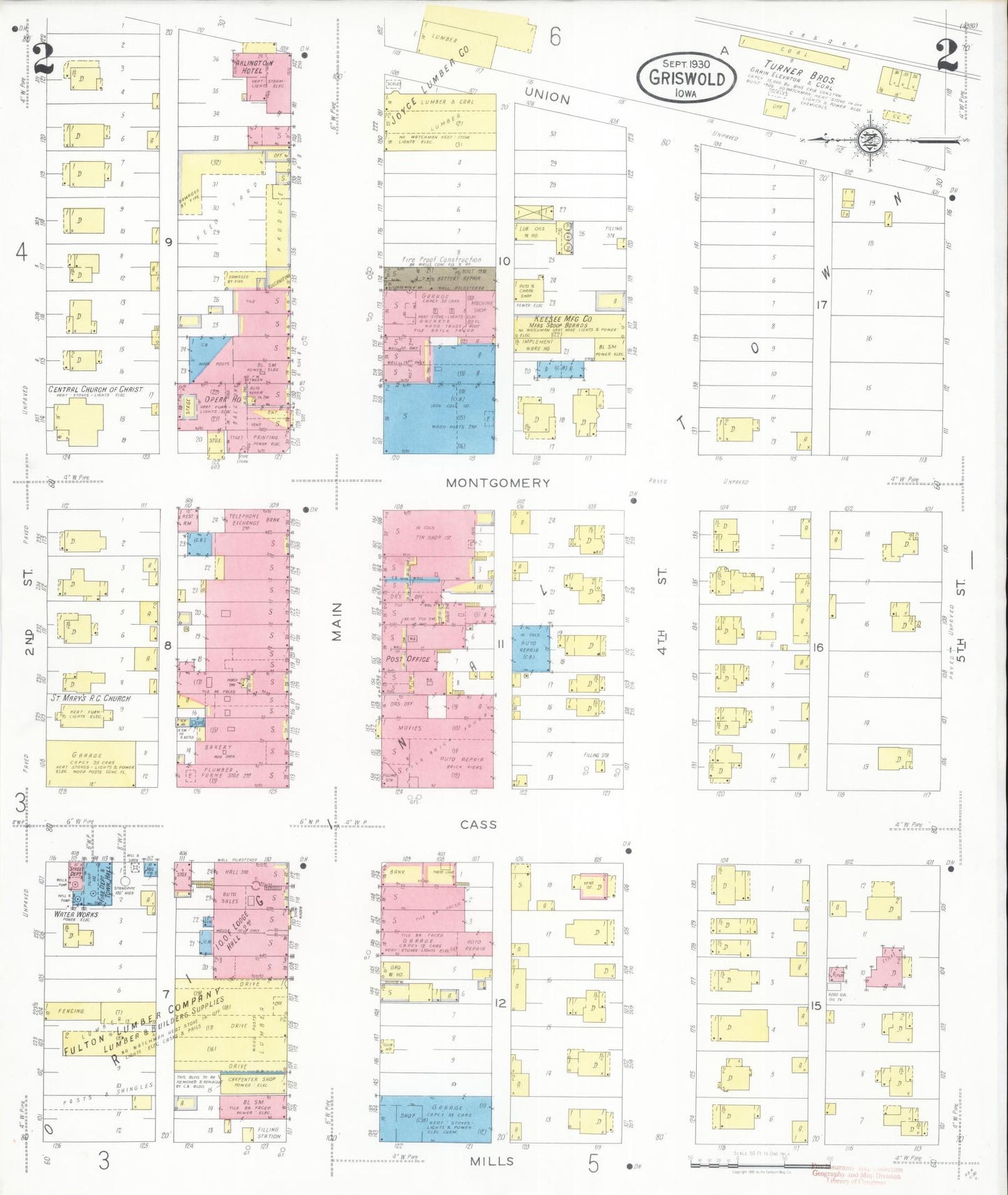 Sanborn Fire Insurance Map from Griswold, Cass County, Iowa (1930), Sheet #0002 - Historic Sanborn Fire Insurance Map Print, vintage old map wall art