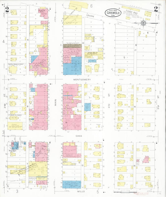 Sanborn Fire Insurance Map from Griswold, Cass County, Iowa (1930), Sheet #0002 - Historic Sanborn Fire Insurance Map Print, vintage old map wall art