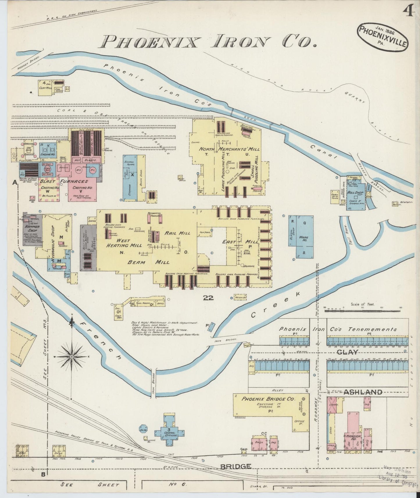 Sanborn Fire Insurance Map from Phoenixville, Chester County, Pennsylvania (1886), Sheet #0004 - Complete Map Set gallery image, historic Sanborn map, vintage wall art, Pennsylvania Pennsylvania