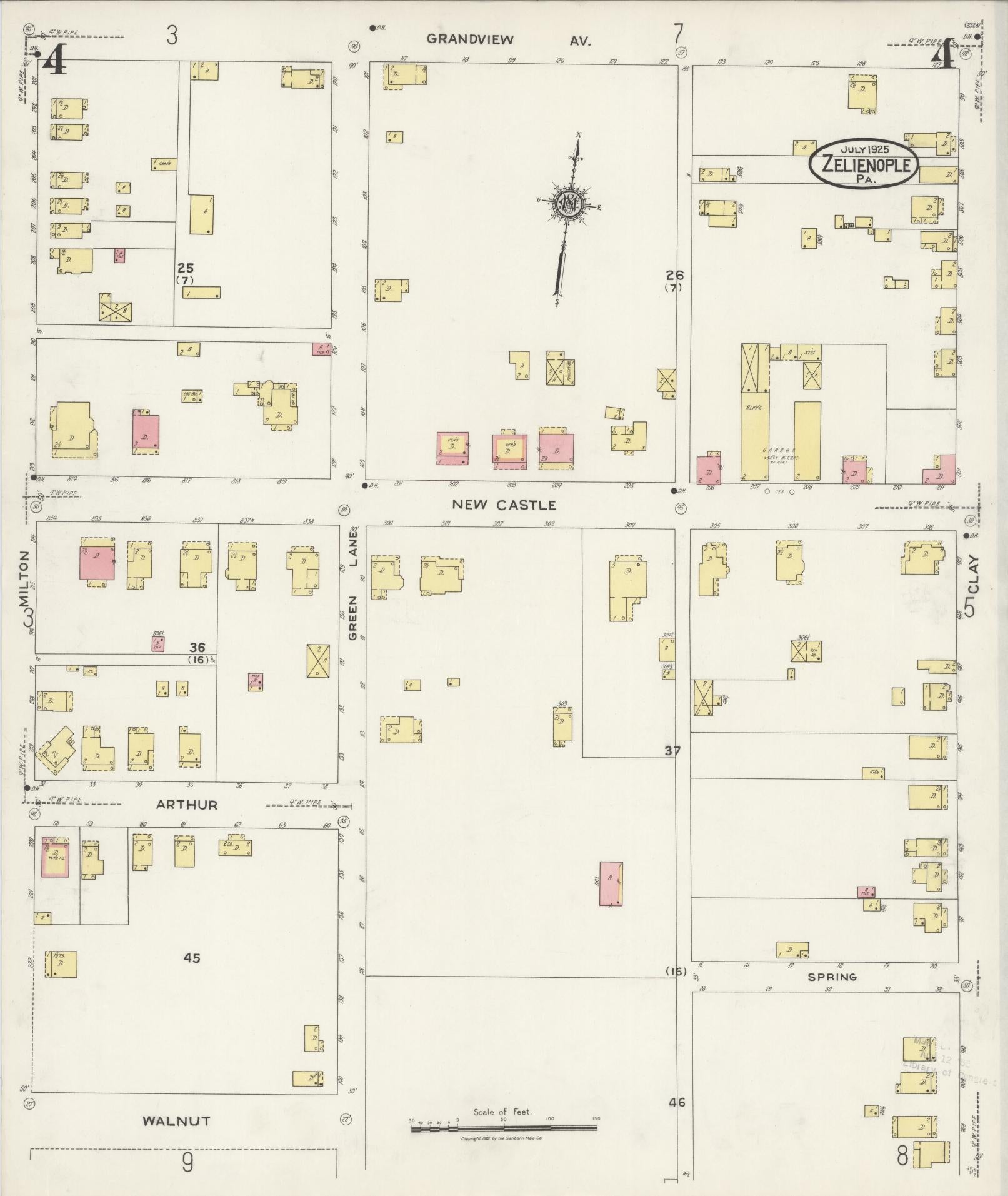 Sanborn Fire Insurance Map from Zelienople, Butler County, Pennsylvania (1925), Sheet #0004 - Complete Map Set gallery image, historic Sanborn map, vintage wall art, Pennsylvania Pennsylvania