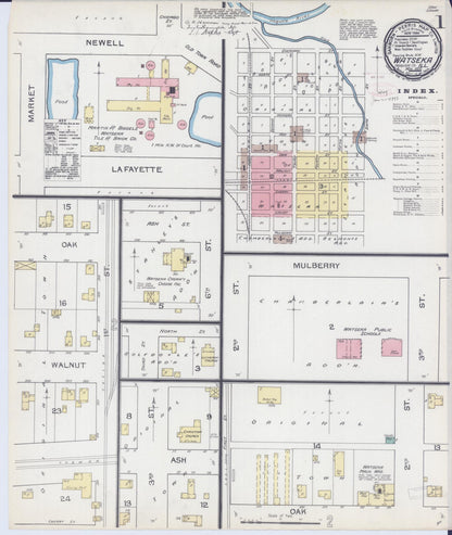 Sanborn Fire Insurance Map from Watseka, Iroquois County, Illinois (1892), Sheet #0001 - Complete Map Set gallery image, historic Sanborn map, vintage wall art, Illinois Illinois