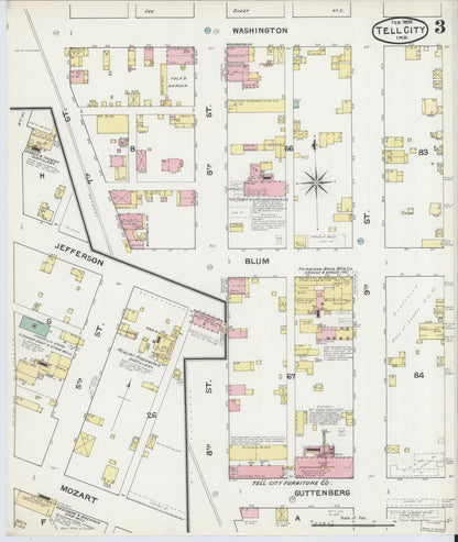 Sanborn Fire Insurance Map from Tell City, Perry County, Indiana (1892), Sheet #0003 - Complete Map Set gallery image, historic Sanborn map, vintage wall art, Indiana Indiana