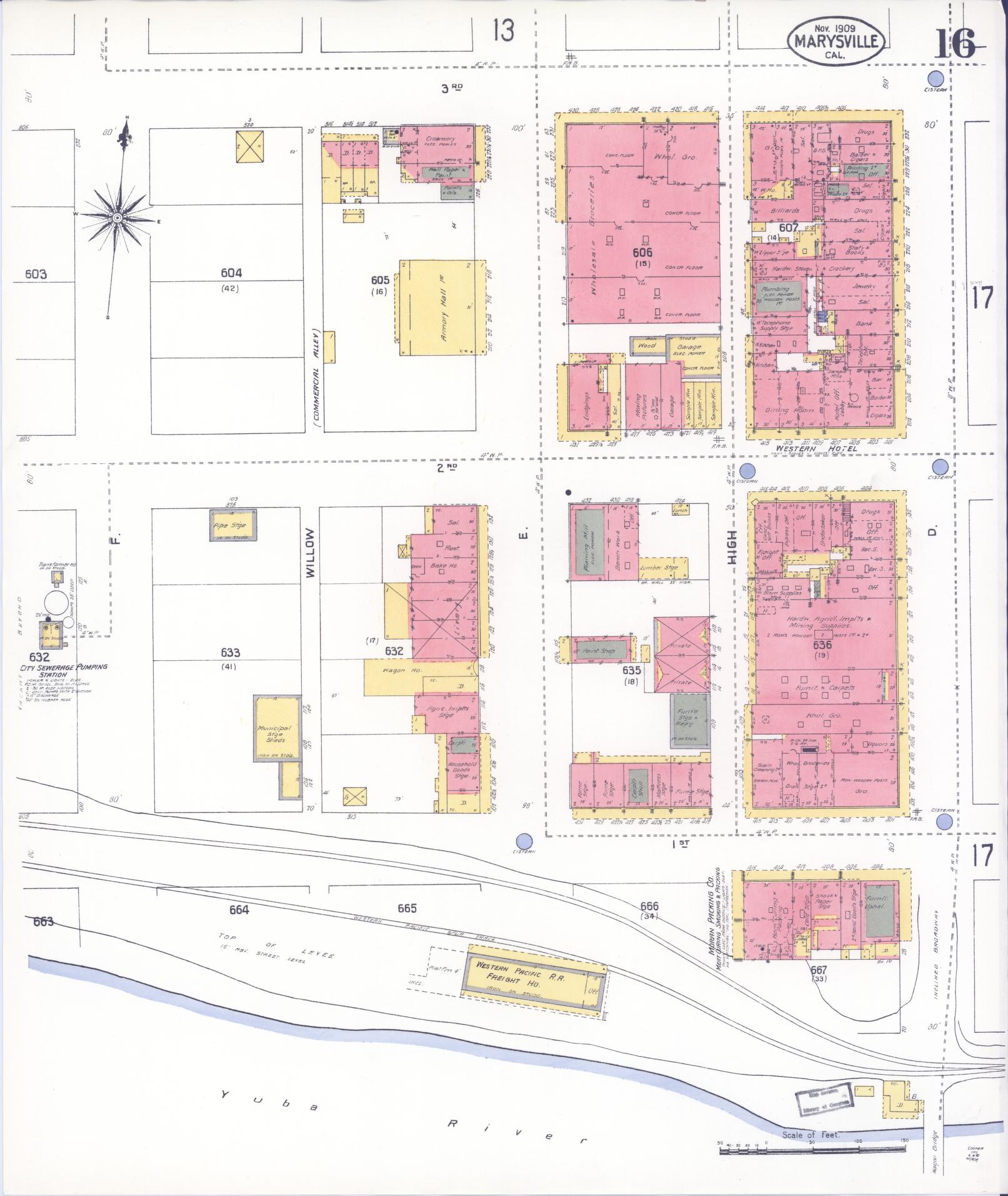 Sanborn Fire Insurance Map from Marysville, Yuba County, California (1909), Sheet #0016 - Historic Sanborn Fire Insurance Map Print, vintage old map wall art, antique decor, genealogy gift, California California map