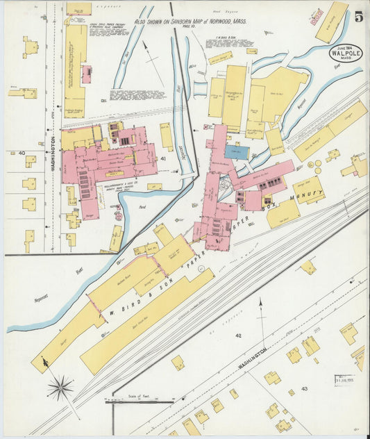Sanborn Fire Insurance Map from Walpole, Norfolk County, Massachusetts (1904), Sheet #0005 - Historic Sanborn Fire Insurance Map Print, vintage old map wall art, antique decor, genealogy gift, Massachusetts Massachusetts map