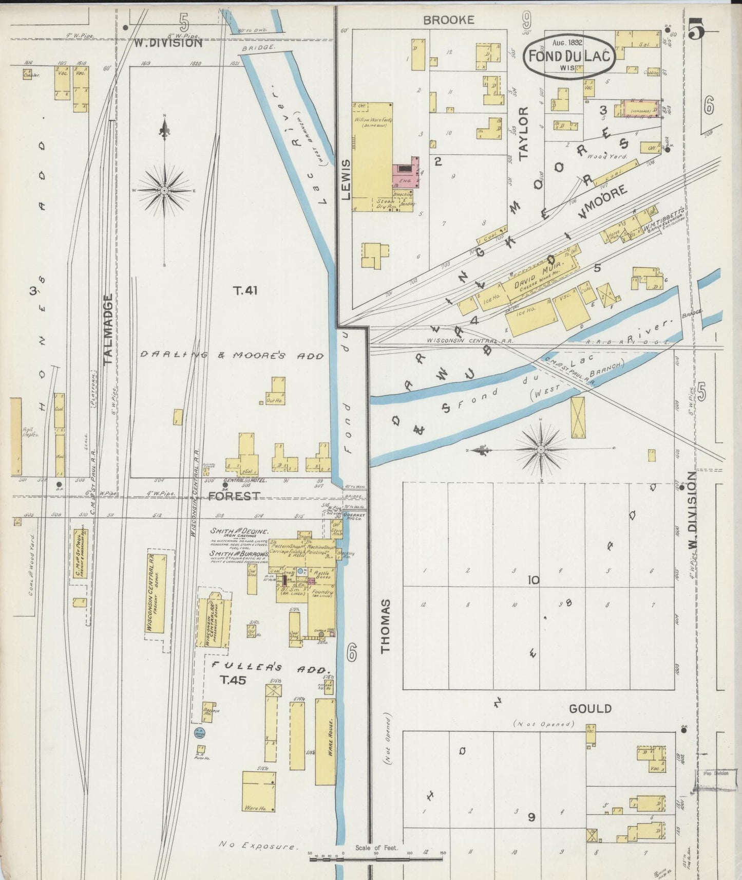 Sanborn Fire Insurance Map from Fond du Lac, Fond du Lac County, Wisconsin (1892), Sheet #0005 - Historic Sanborn Fire Insurance Map Print, vintage old map wall art, antique decor, genealogy gift, Wisconsin Wisconsin map