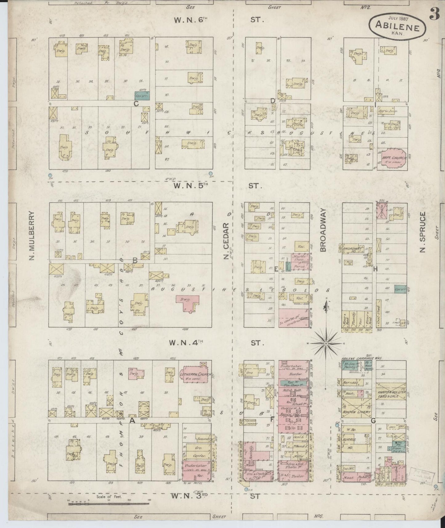 Sanborn Fire Insurance Map from Abilene, Dickinson County, Kansas (1887), Sheet #0003 - Complete Map Set gallery image, historic Sanborn map, vintage wall art, Kansas Kansas