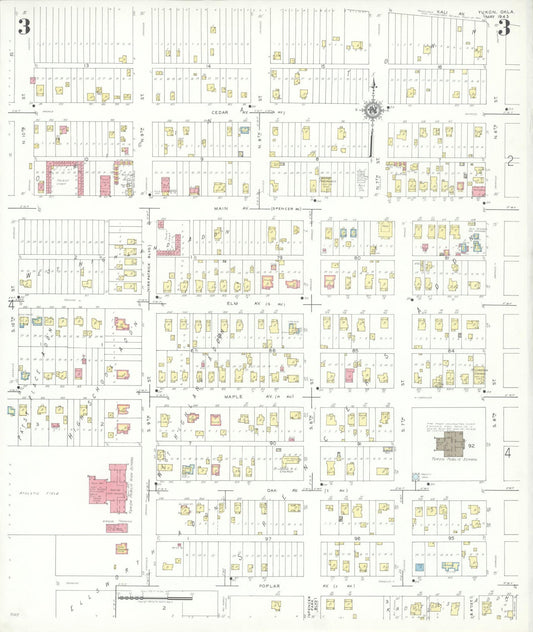 Sanborn Fire Insurance Map from Yukon, Canadian County, Oklahoma (1943), Sheet #0003 - Historic Sanborn Fire Insurance Map Print, vintage old map wall art, antique decor, genealogy gift, Oklahoma Oklahoma map