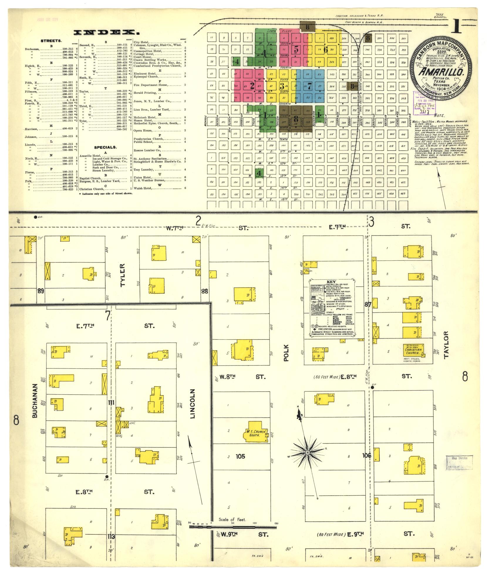 Sanborn Fire Insurance Map from Amarillo, Potter County, Texas (1904), Sheet #0001 - Historic Sanborn Fire Insurance Map Print, vintage old map wall art, antique decor, genealogy gift, Texas Texas map