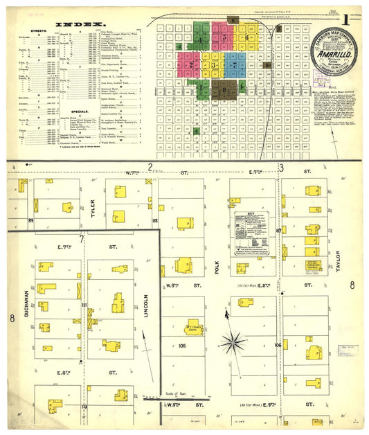 Sanborn Fire Insurance Map from Amarillo, Potter County, Texas (1904), Sheet #0001 - Historic Sanborn Fire Insurance Map Print, vintage old map wall art, antique decor, genealogy gift, Texas Texas map