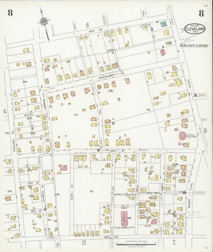 Sanborn Fire Insurance Map from Cleveland, Bradley County, Tennessee (1925), Sheet #0008 - Complete Map Set gallery image, historic Sanborn map, vintage wall art, Tennessee Tennessee