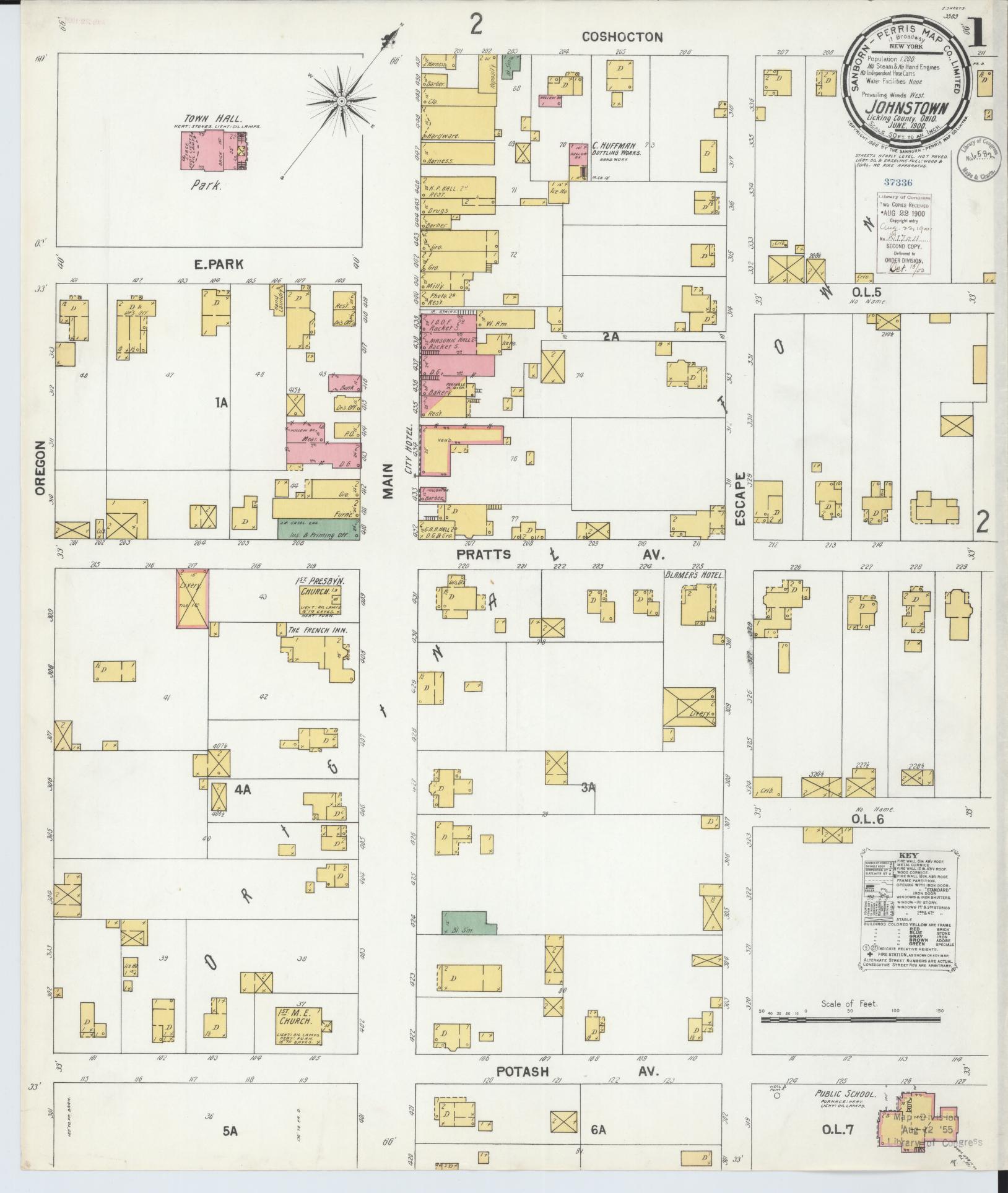 Sanborn Fire Insurance Map from Johnstown, Licking County, Ohio (1900), Sheet #0001 - Historic Sanborn Fire Insurance Map Print, vintage old map wall art, antique decor, genealogy gift, Ohio Ohio map