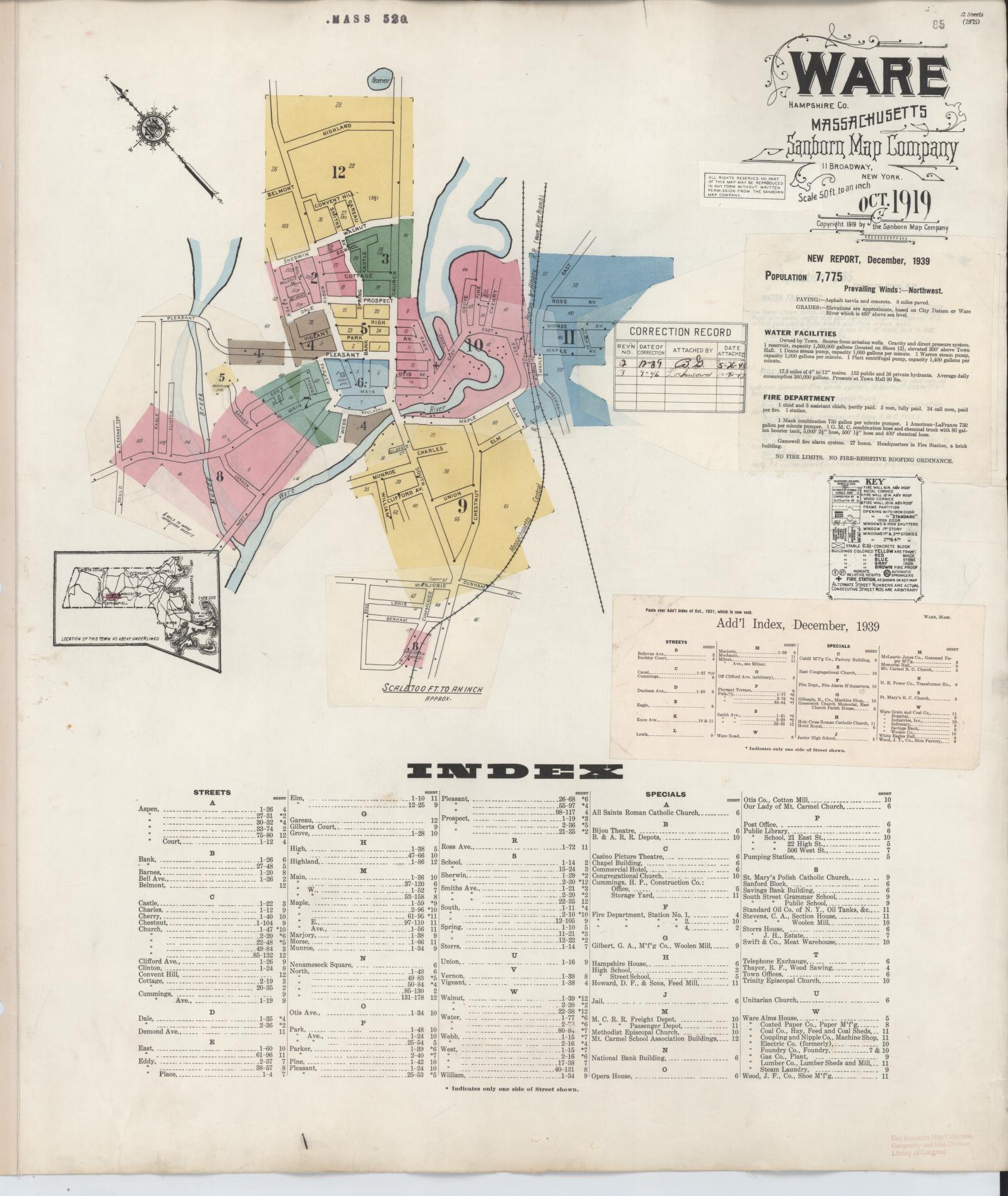 Sanborn Fire Insurance Map from Ware, Hampshire County, Massachusetts (1946), Sheet #0001 - Complete Map Set gallery image, historic Sanborn map, vintage wall art, Massachusetts Massachusetts