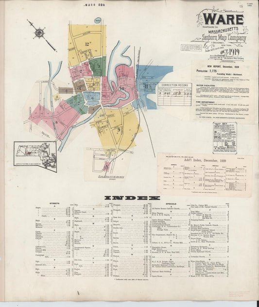 Sanborn Fire Insurance Map from Ware, Hampshire County, Massachusetts (1946), Sheet #0001 - Complete Map Set gallery image, historic Sanborn map, vintage wall art, Massachusetts Massachusetts