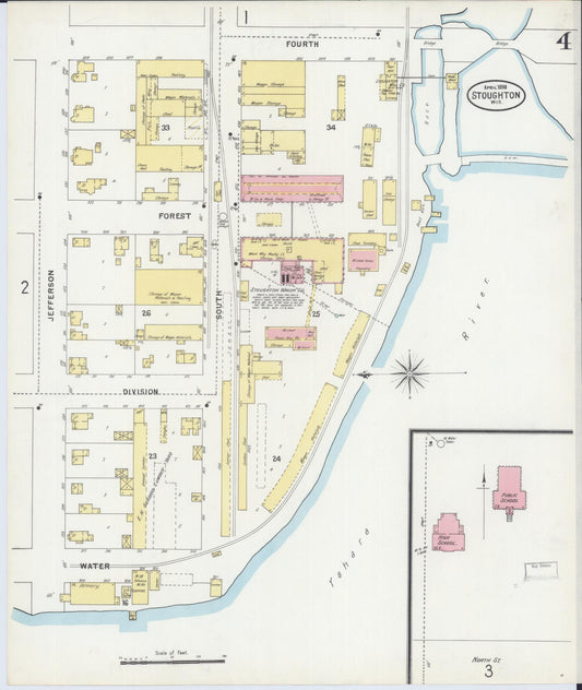 Sanborn Fire Insurance Map from Stoughton, Dane County, Wisconsin (1898), Sheet #0004 - Historic Sanborn Fire Insurance Map Print, vintage old map wall art, antique decor, genealogy gift, Wisconsin Wisconsin map