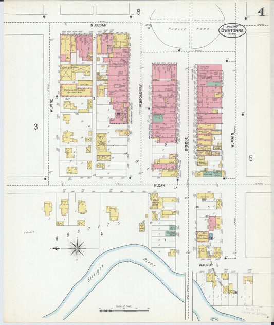 Sanborn Fire Insurance Map from Owatonna, Steele County, Minnesota (1900), Sheet #0004 - Historic Sanborn Fire Insurance Map Print, vintage old map wall art, antique decor, genealogy gift, Minnesota Minnesota map
