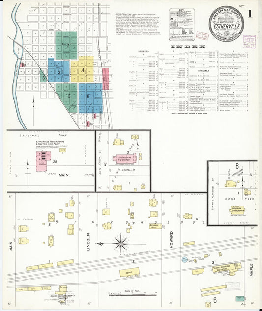 Sanborn Fire Insurance Map from Estherville, Emmet County, Iowa (1907), Sheet #0001 - Historic Sanborn Fire Insurance Map Print, vintage old map wall art