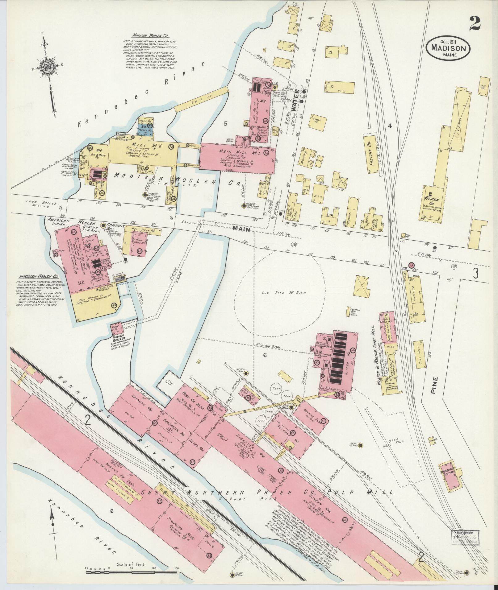 Sanborn Fire Insurance Map from Madison, Somerset County, Maine (1911), Sheet #0002 - Complete Map Set gallery image, historic Sanborn map, vintage wall art, Maine Maine