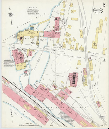Sanborn Fire Insurance Map from Madison, Somerset County, Maine (1911), Sheet #0002 - Complete Map Set gallery image, historic Sanborn map, vintage wall art, Maine Maine