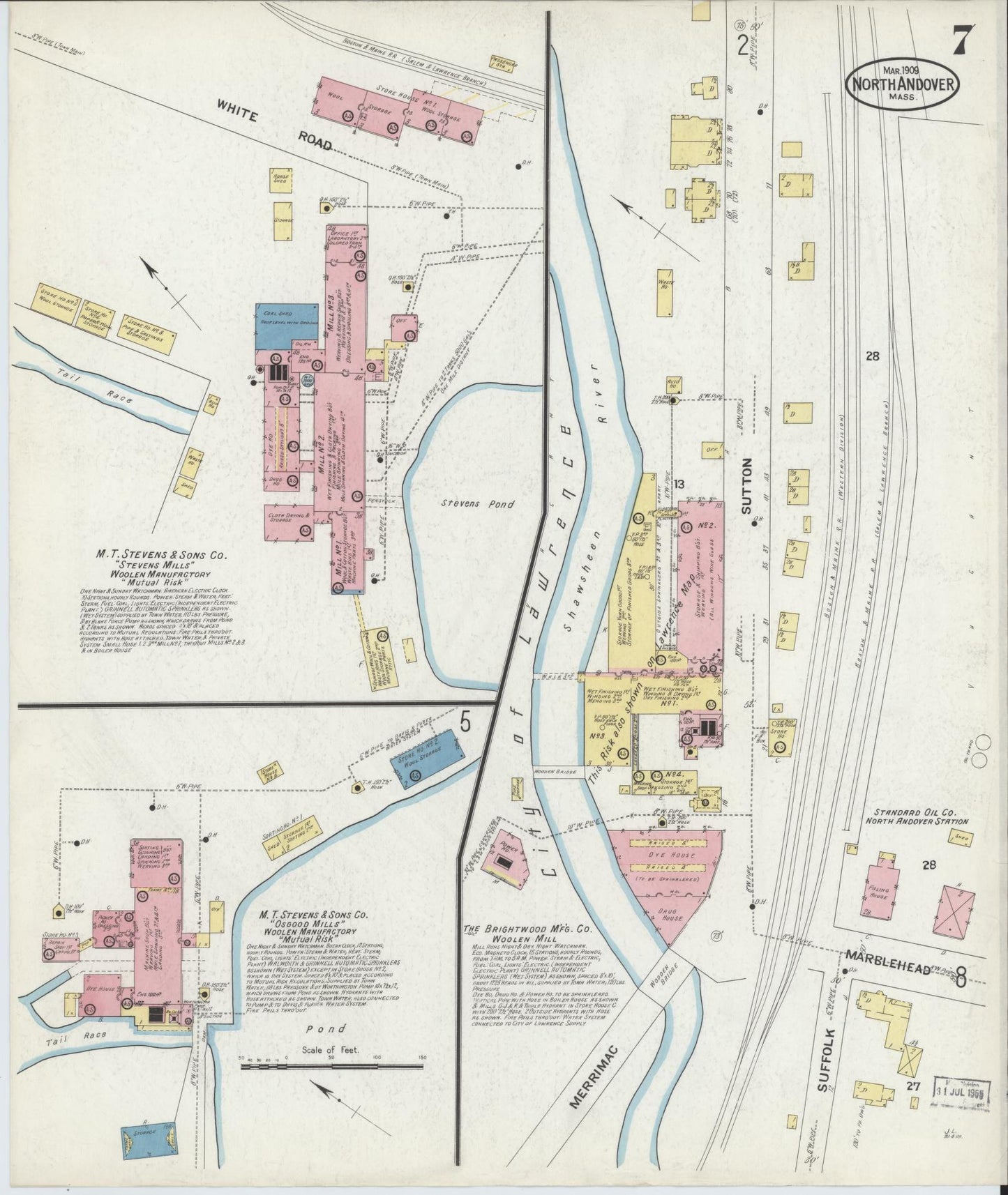 Sanborn Fire Insurance Map from North Andover, Essex County, Massachusetts (1909), Sheet #0007 - Complete Map Set gallery image, historic Sanborn map, vintage wall art, Massachusetts Massachusetts