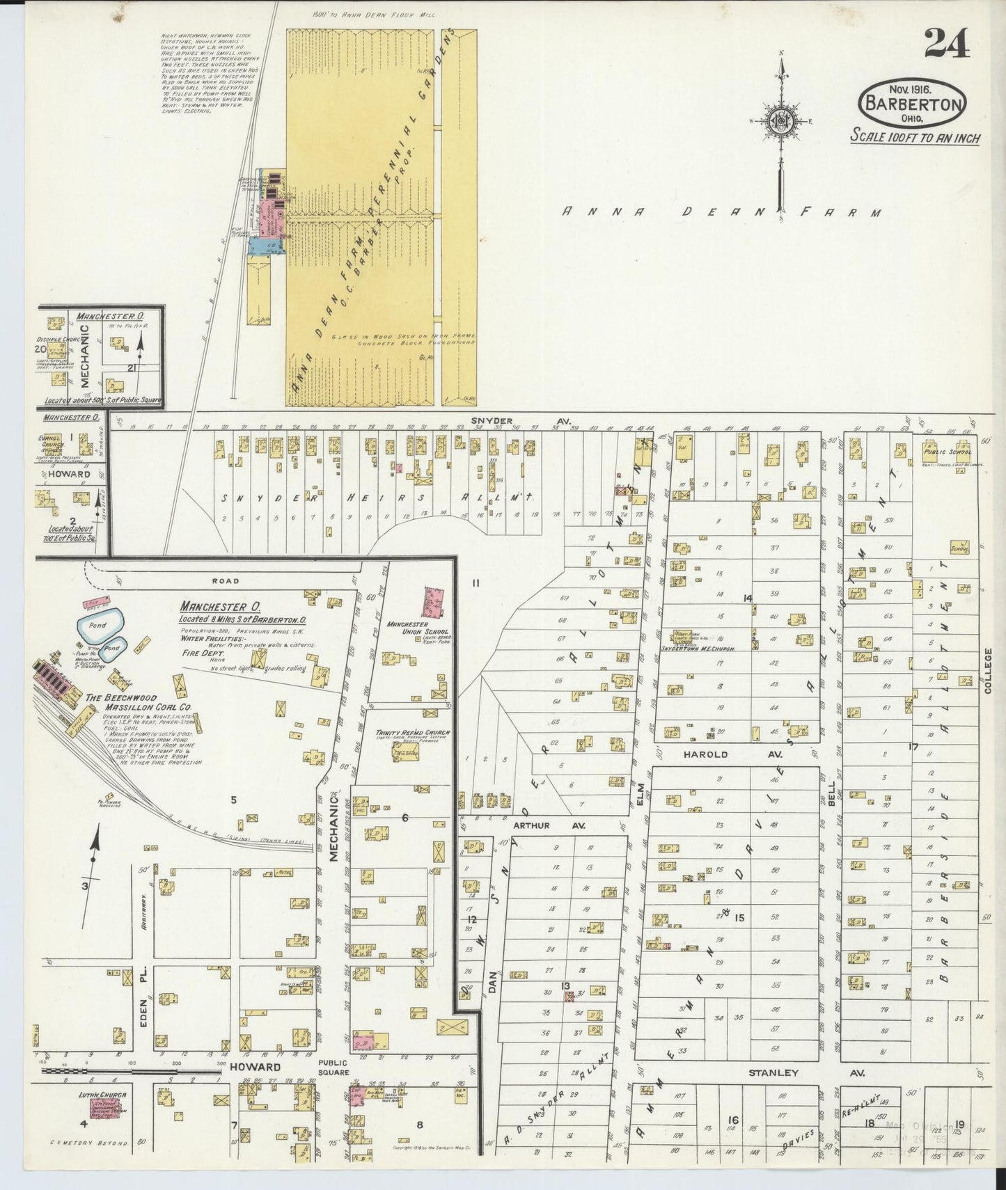 Sanborn Fire Insurance Map from Barberton, Summit County, Ohio (1916), Sheet #0024 - Historic Sanborn Fire Insurance Map Print, vintage old map wall art, antique decor, genealogy gift, Ohio Ohio map