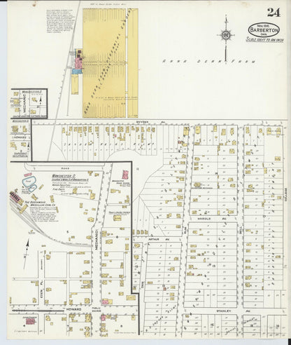 Sanborn Fire Insurance Map from Barberton, Summit County, Ohio (1916), Sheet #0024 - Historic Sanborn Fire Insurance Map Print, vintage old map wall art, antique decor, genealogy gift, Ohio Ohio map