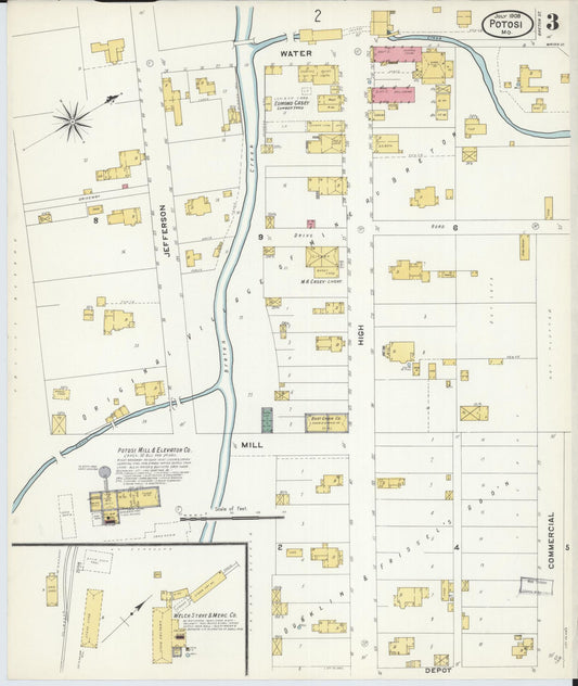 Sanborn Fire Insurance Map from Potosi, Washington County, Missouri (1908), Sheet #0003 - Historic Sanborn Fire Insurance Map Print, vintage old map wall art, antique decor, genealogy gift, Missouri Missouri map